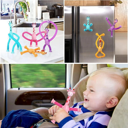 "Set of 4 Telescopic Suction Cup Giraffe Sensory Tubes - Travel Toys for Children with Autism - Ideal Christmas Gift for Boys and Girls"